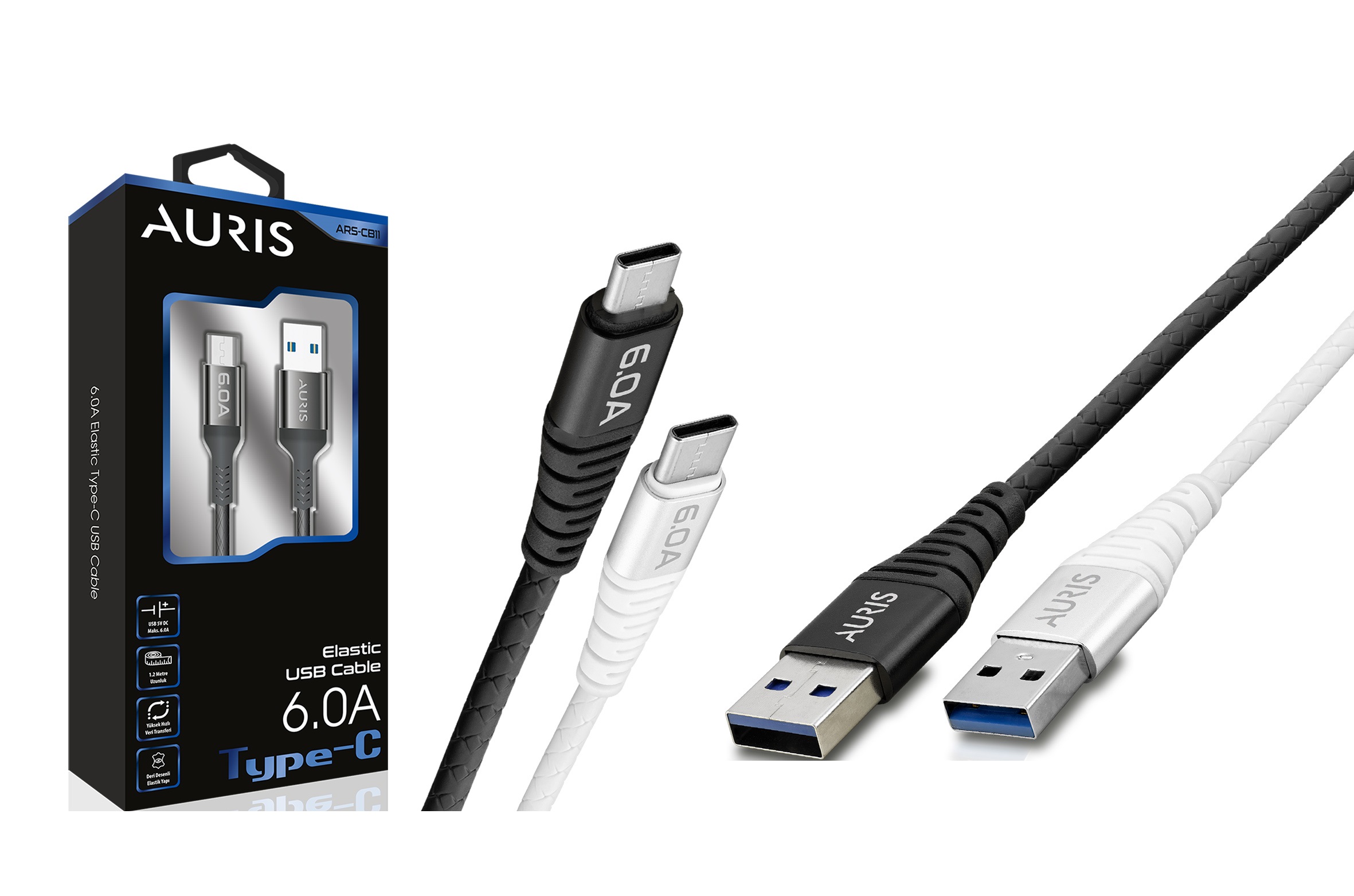 AURİS ARS-CB11 6-0 A  1-2 METRE USB TYPE-C ELASTİK ŞARJ DATA KABLOSU